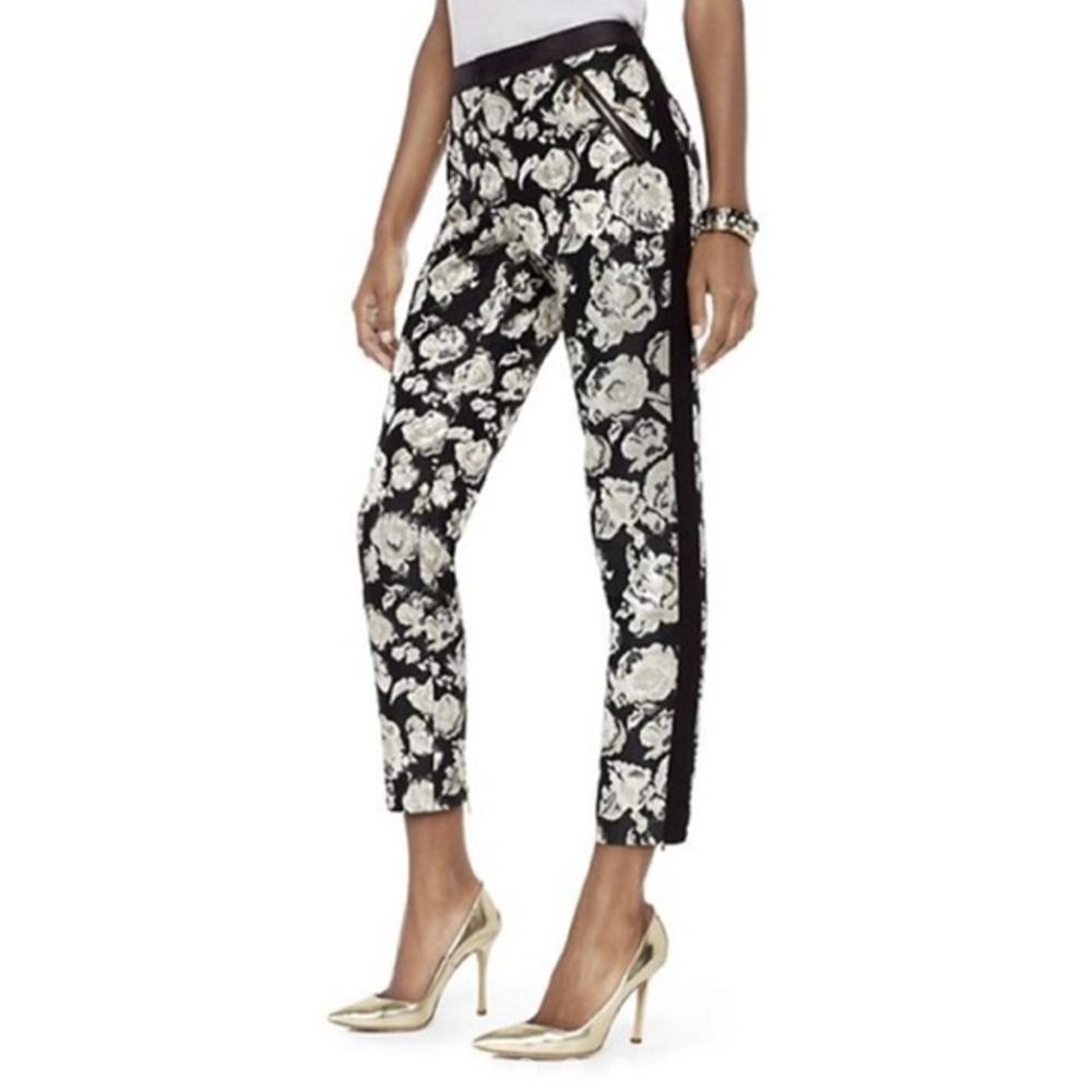 JUICY COUTURE* floral metallic jacquard side pinstripe zip ankle pants size 0